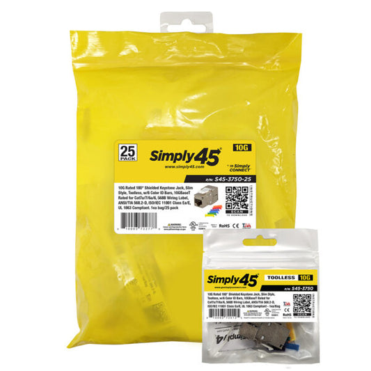 Simply45 10GBaseT Shielded STP Toolless Keystone Jack Cat6A/Cat7 — 25 Pack | S45-3750-25