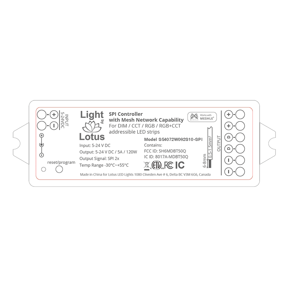 Product Display Visual of the SKU: S54072W092S10-SPI for Marketing of theLotus Multi-pixel LED Strip Controller with SPI | S54072W092S10-SPI