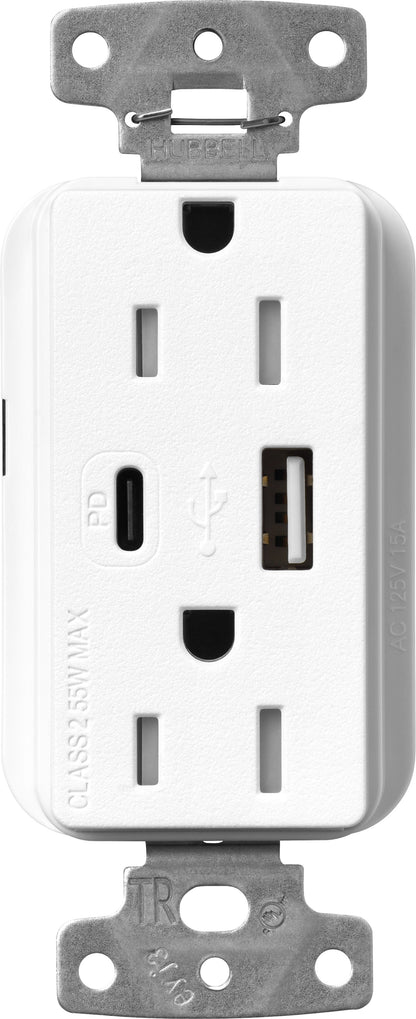 Lutron Claro SCR-15-ACTR-BW USB-A + USB-C PD duplex receptacle, satin finish, Brilliant White