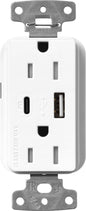 Lutron Claro SCR-15-ACTR-BW USB-A + USB-C PD duplex receptacle, satin finish, Brilliant White