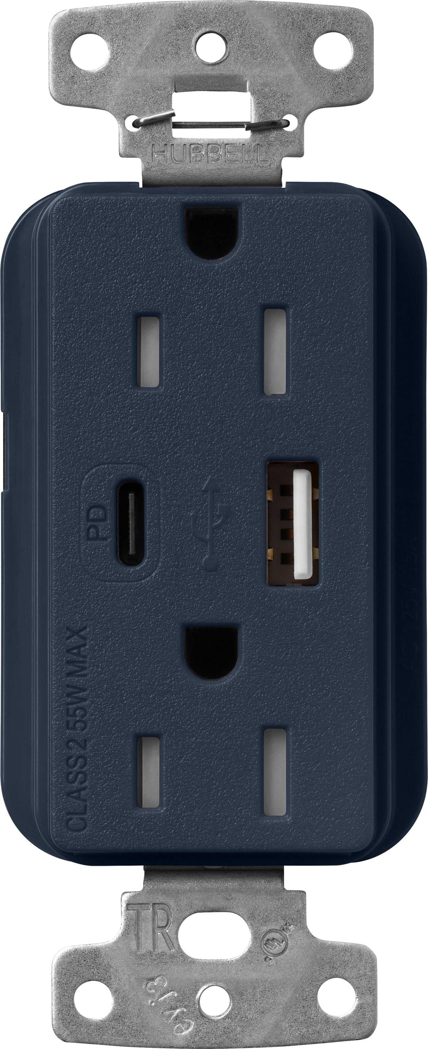 Lutron Claro SCR-15-ACTR-DE USB-A + USB-C PD duplex receptacle, satin finish, Deep Sea