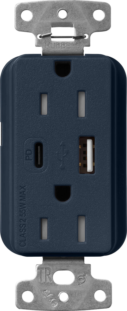 Lutron Claro SCR-15-ACTR-DE USB-A + USB-C PD duplex receptacle, satin finish, Deep Sea