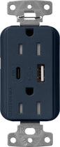 Lutron Claro SCR-15-ACTR-DE USB-A + USB-C PD duplex receptacle, satin finish, Deep Sea