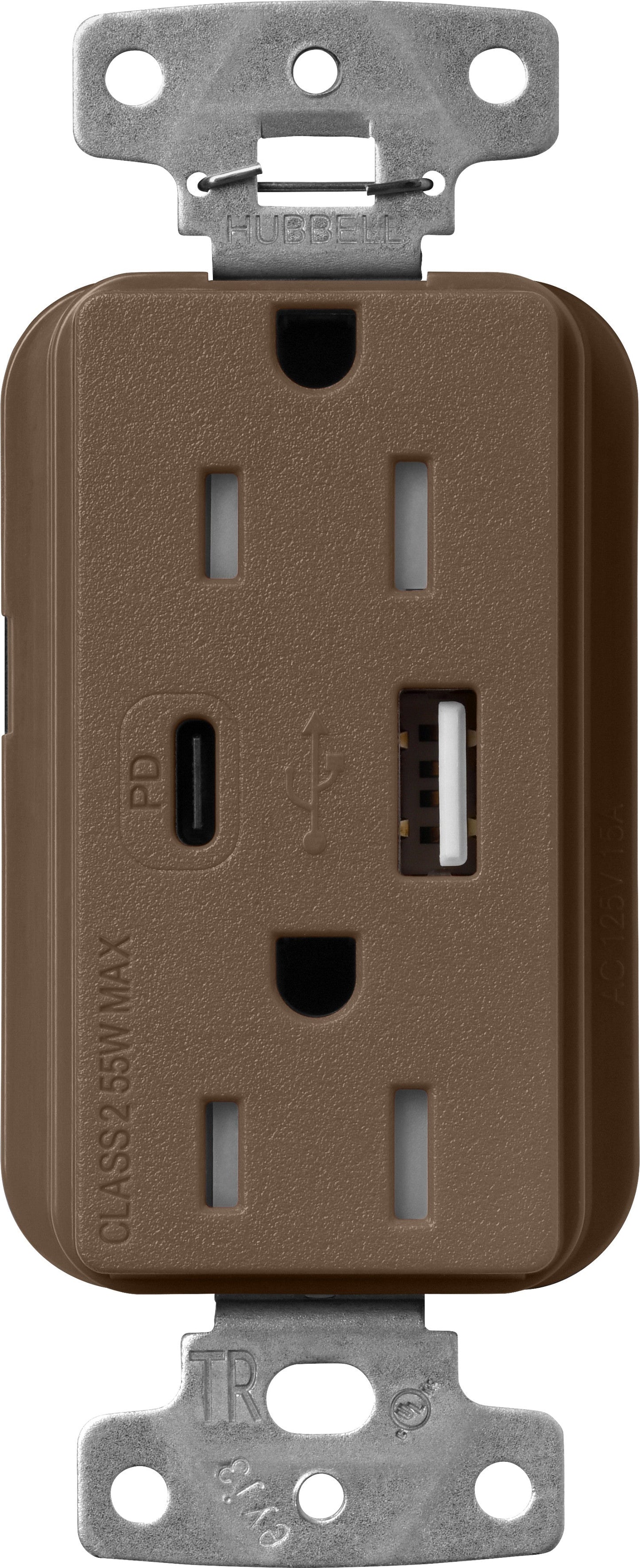 Lutron Claro SCR-15-ACTR-EP USB-A + USB-C PD duplex receptacle, satin finish, Espresso