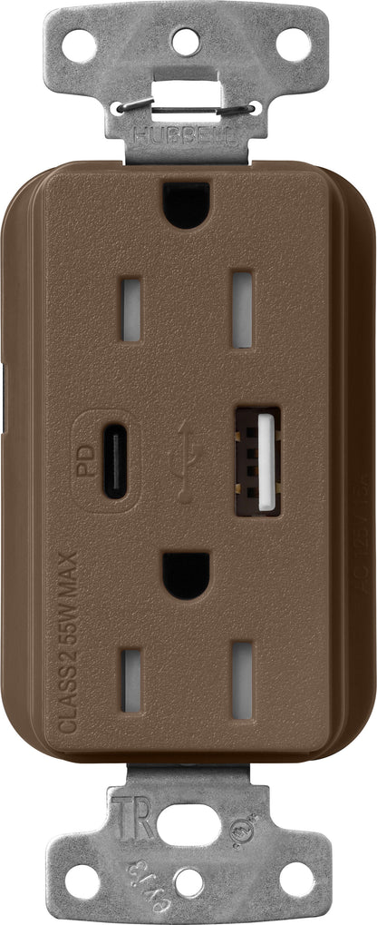Lutron Claro SCR-15-ACTR-EP USB-A + USB-C PD duplex receptacle, satin finish, Espresso