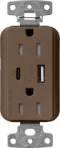 Lutron Claro SCR-15-ACTR-EP USB-A + USB-C PD duplex receptacle, satin finish, Espresso