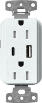Lutron Claro SCR-15-ACTR-GL USB-A + USB-C PD duplex receptacle, satin finish, Glacier White