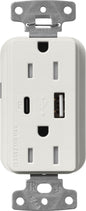 Lutron Claro SCR-15-ACTR-LG USB-A + USB-C PD duplex receptacle, satin finish, Lunar Gray