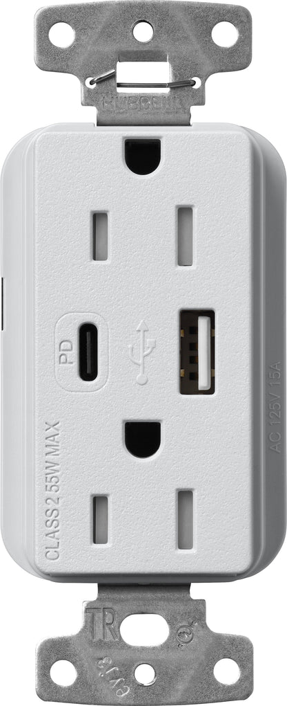 Lutron Claro SCR-15-ACTR-MI USB-A + USB-C PD duplex receptacle, satin finish, Mist