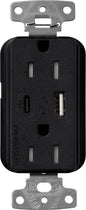 Lutron Claro SCR-15-ACTR-MN USB-A + USB-C PD duplex receptacle, satin finish, Midnight