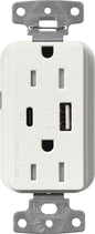 Lutron Claro SCR-15-ACTR-RW USB-A + USB-C PD duplex receptacle, satin finish, Architectural White