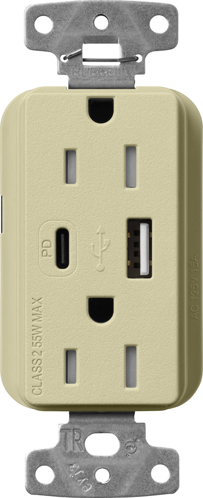 Lutron Claro SCR-15-ACTR-SA USB-A + USB-C PD duplex receptacle, satin finish, Sage
