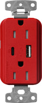 Lutron Claro SCR-15-ACTR-SR USB-A + USB-C PD duplex receptacle, satin finish, Signal Red