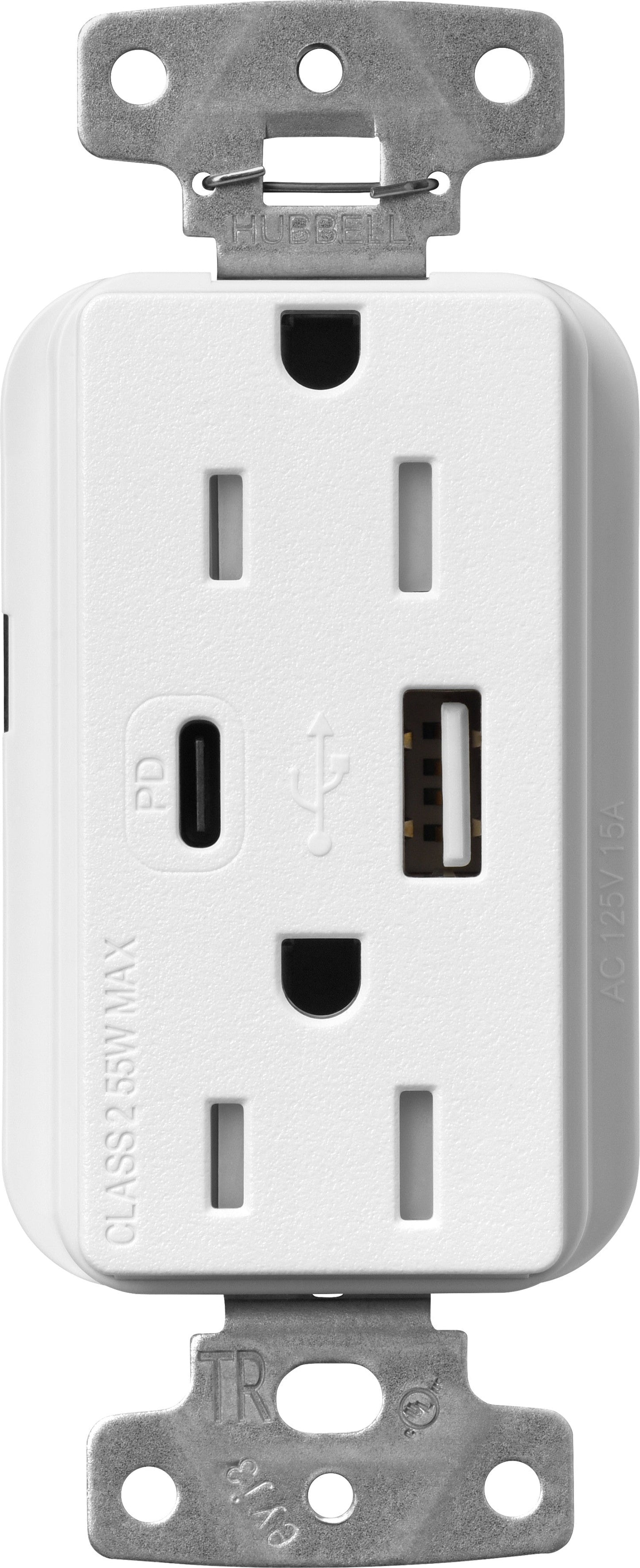 Lutron Claro SCR-15-ACTR-SW USB-A + USB-C PD duplex receptacle, satin finish, Snow White