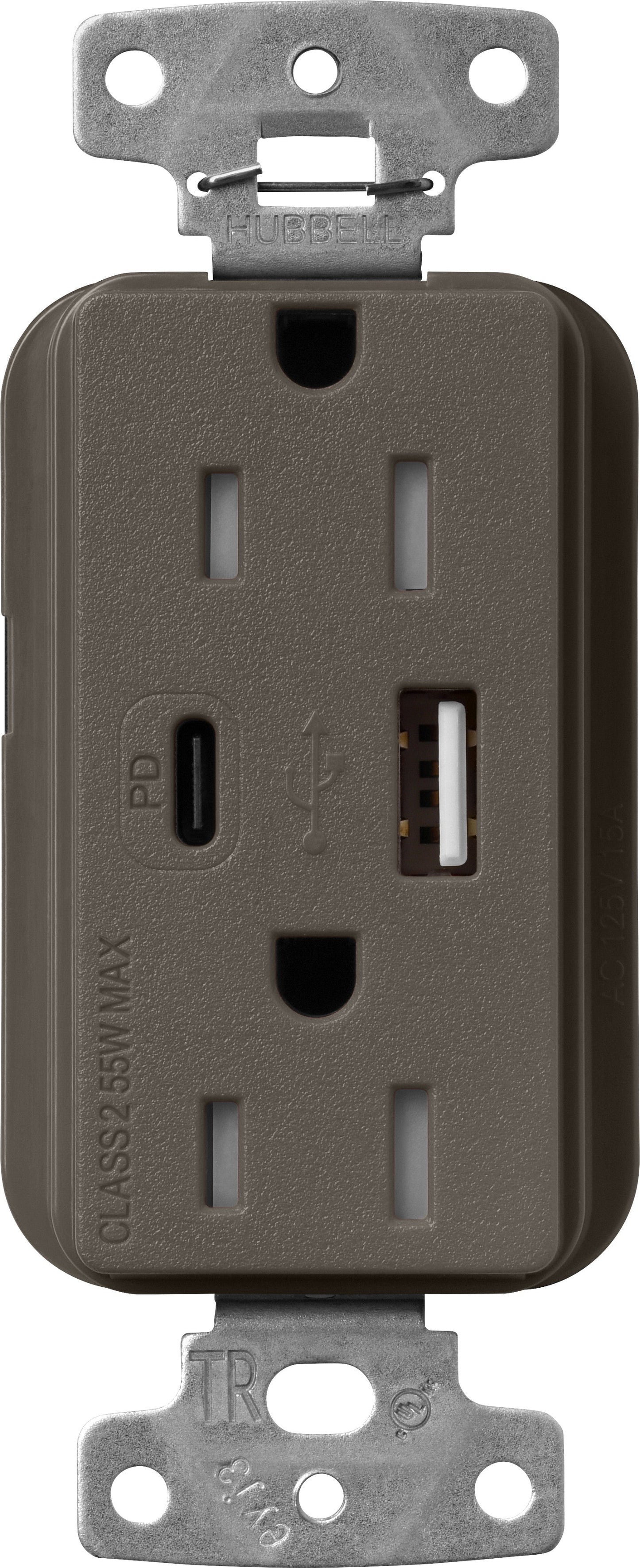Lutron Claro SCR-15-ACTR-TF USB-A + USB-C PD duplex receptacle, satin finish, Truffle