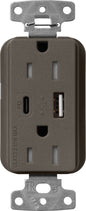 Lutron Claro SCR-15-ACTR-TF USB-A + USB-C PD duplex receptacle, satin finish, Truffle