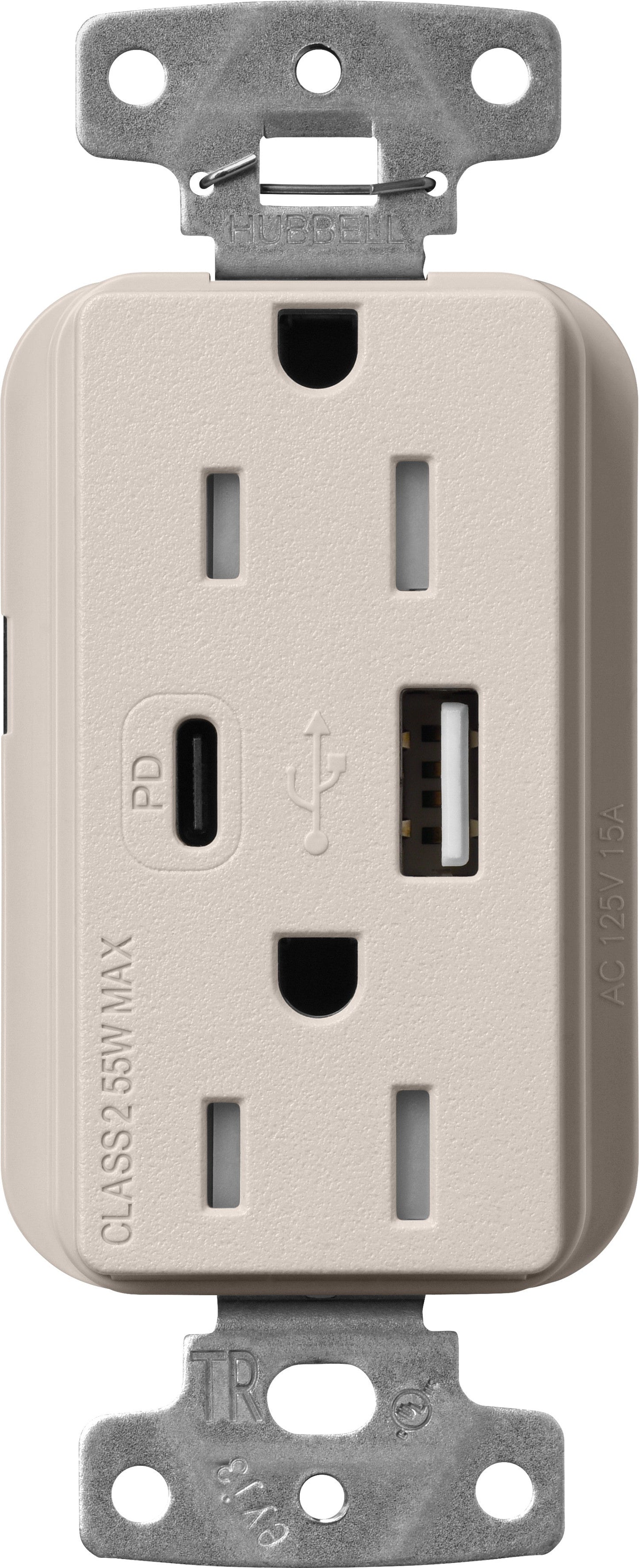 Lutron Claro SCR-15-ACTR-TP USB-A + USB-C PD duplex receptacle, satin finish, Taupe