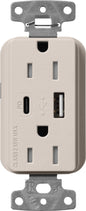 Lutron Claro SCR-15-ACTR-TP USB-A + USB-C PD duplex receptacle, satin finish, Taupe