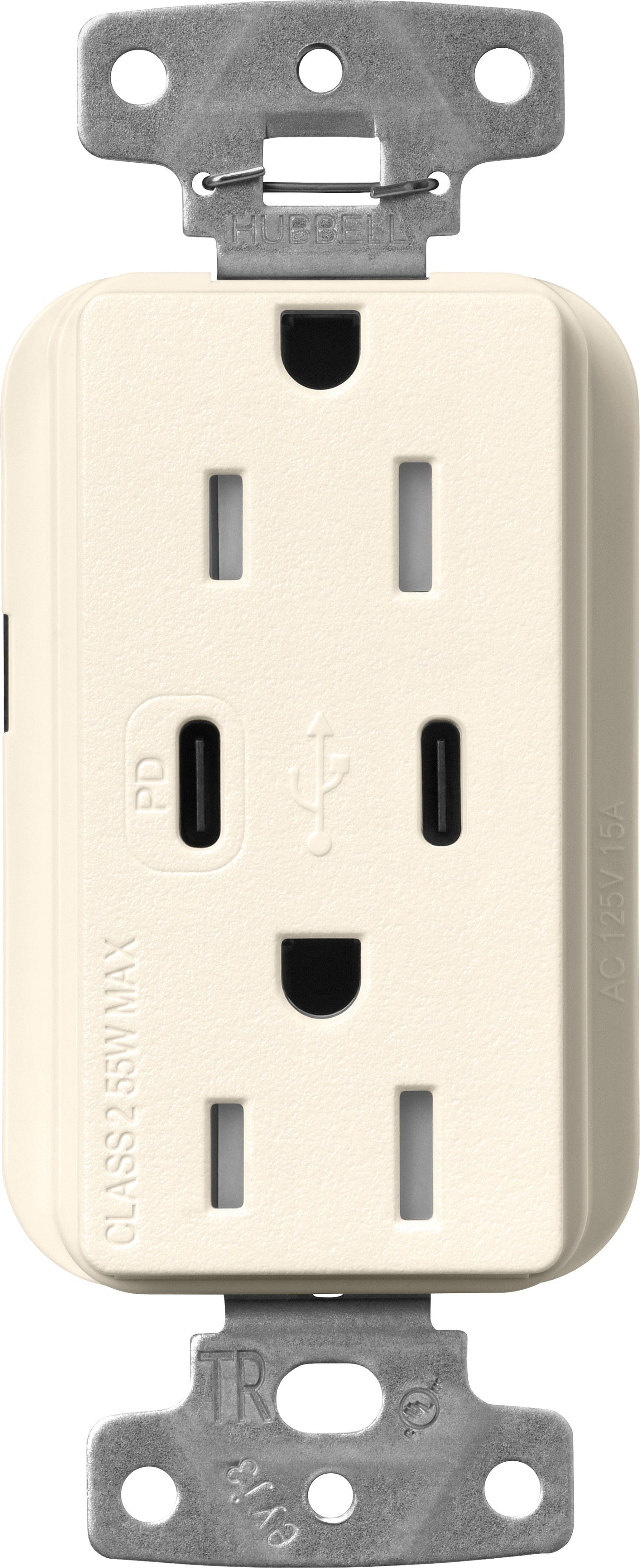 Lutron Claro SCR-15-CCTR-BI Dual USB-C (1 PD) duplex receptacle, satin finish, Biscuit