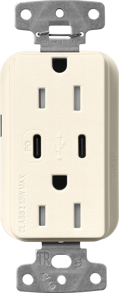 Lutron Claro SCR-15-CCTR-BI Dual USB-C (1 PD) duplex receptacle, satin finish, Biscuit