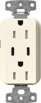 Lutron Claro SCR-15-CCTR-BI Dual USB-C (1 PD) duplex receptacle, satin finish, Biscuit