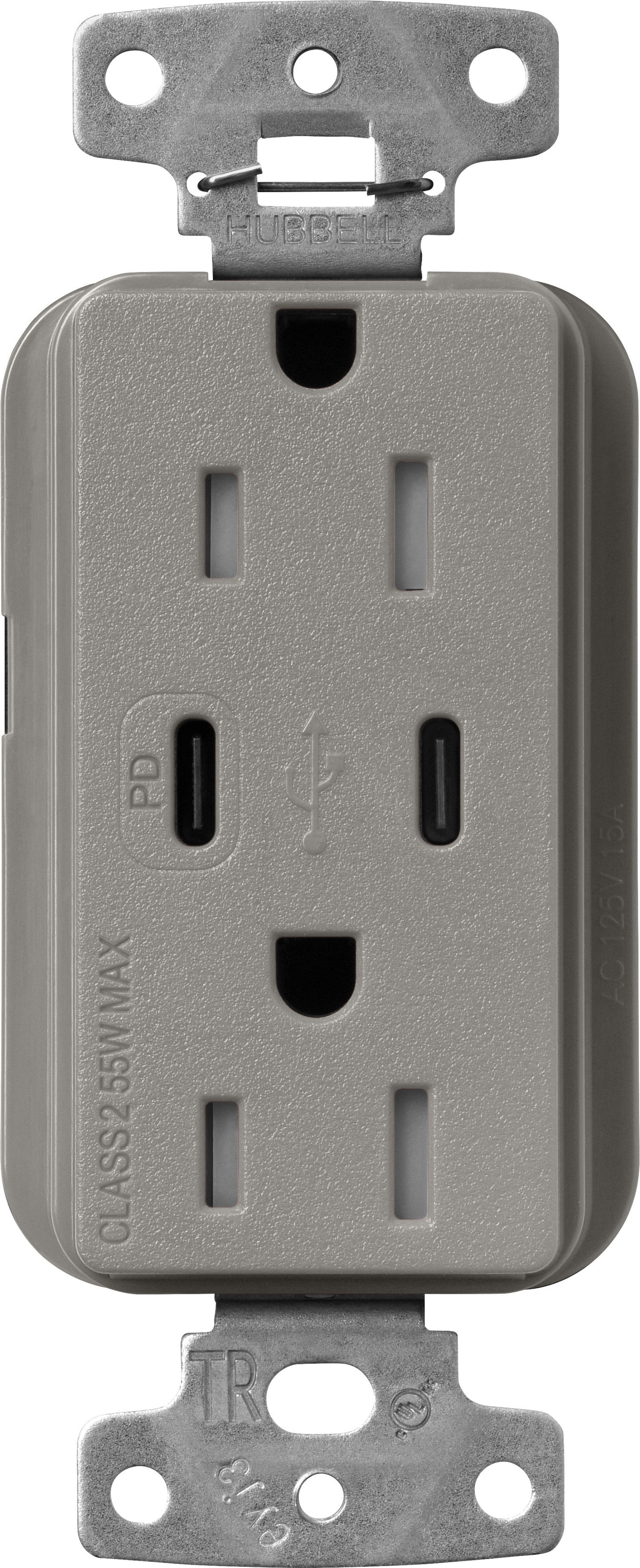 Lutron Claro SCR-15-CCTR-CS Dual USB-C (1 PD) duplex receptacle, satin finish, Cobblestone