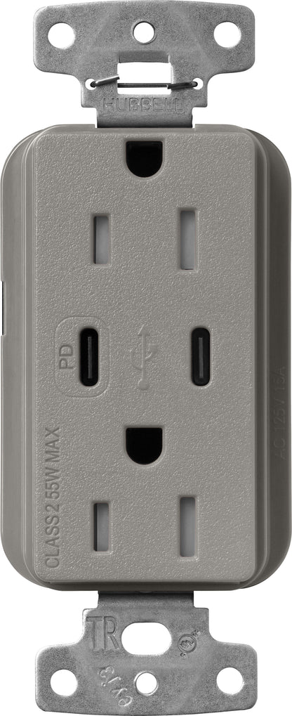 Lutron Claro SCR-15-CCTR-CS Dual USB-C (1 PD) duplex receptacle, satin finish, Cobblestone