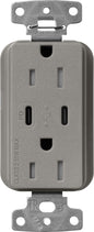 Lutron Claro SCR-15-CCTR-CS Dual USB-C (1 PD) duplex receptacle, satin finish, Cobblestone