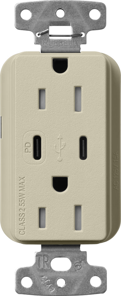 Lutron Claro SCR-15-CCTR-CY Dual USB-C (1 PD) duplex receptacle, satin finish, Clay