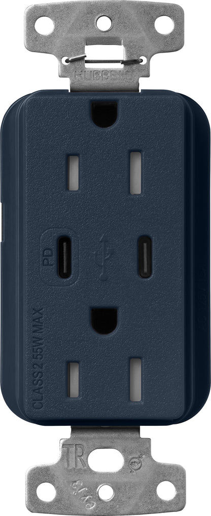 Lutron Claro SCR-15-CCTR-DE Dual USB-C (1 PD) duplex receptacle, satin finish, Deep Sea
