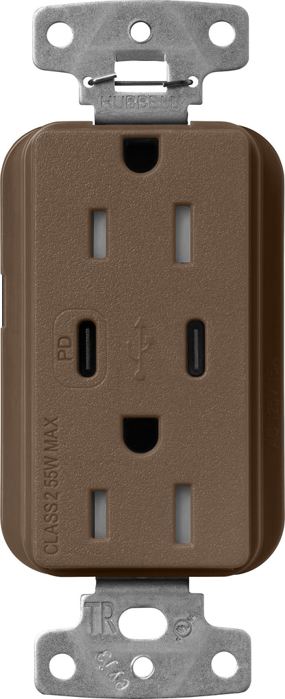 Lutron Claro SCR-15-CCTR-EP Dual USB-C (1 PD) duplex receptacle, satin finish, Espresso