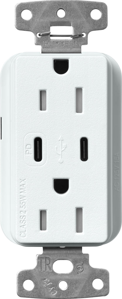 Lutron Claro SCR-15-CCTR-GL Dual USB-C (1 PD) duplex receptacle, satin finish, Glacier White