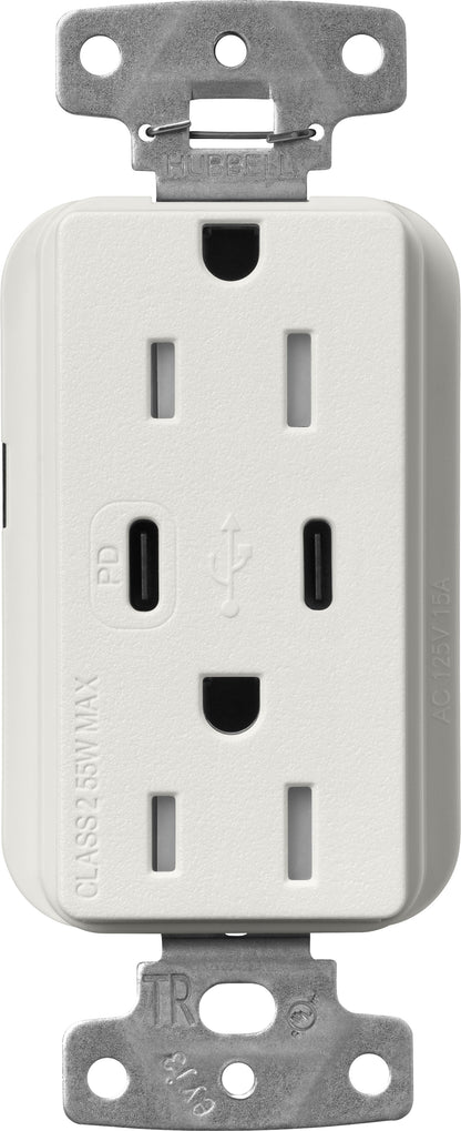 Lutron Claro SCR-15-CCTR-LG Dual USB-C (1 PD) duplex receptacle, satin finish, Lunar Gray