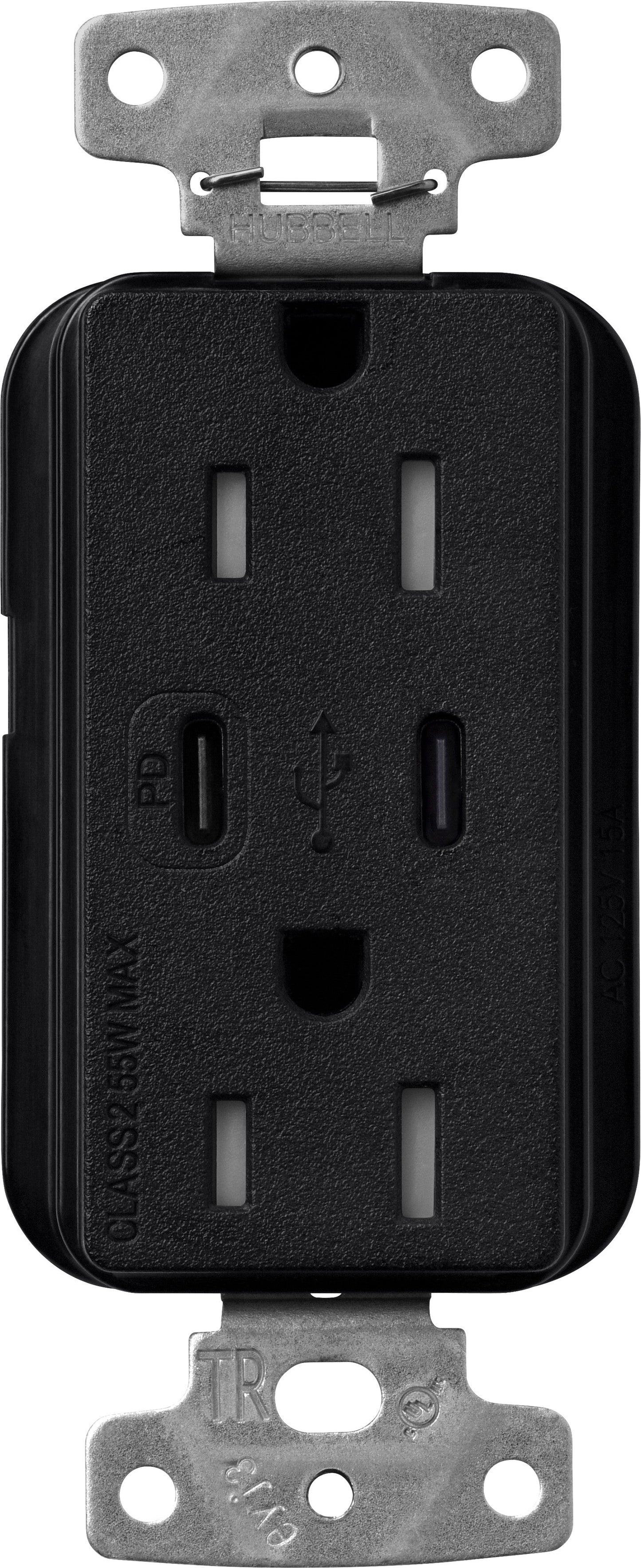 Lutron Claro SCR-15-CCTR-MN Dual USB-C (1 PD) duplex receptacle, satin finish, Midnight
