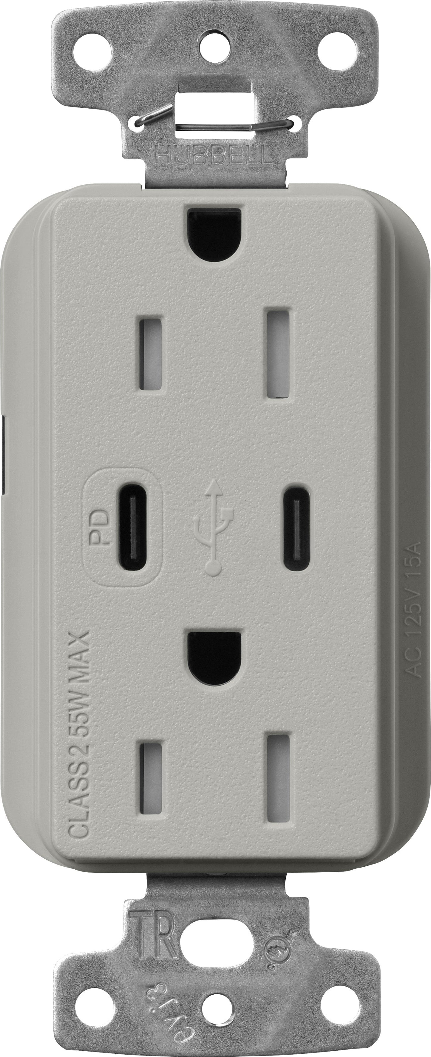 Lutron Claro SCR-15-CCTR-PB Dual USB-C (1 PD) duplex receptacle, satin finish, Pebble