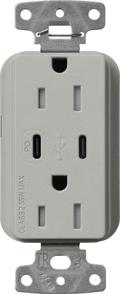 Lutron Claro SCR-15-CCTR-PB Dual USB-C (1 PD) duplex receptacle, satin finish, Pebble