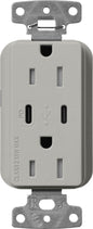 Lutron Claro SCR-15-CCTR-PB Dual USB-C (1 PD) duplex receptacle, satin finish, Pebble