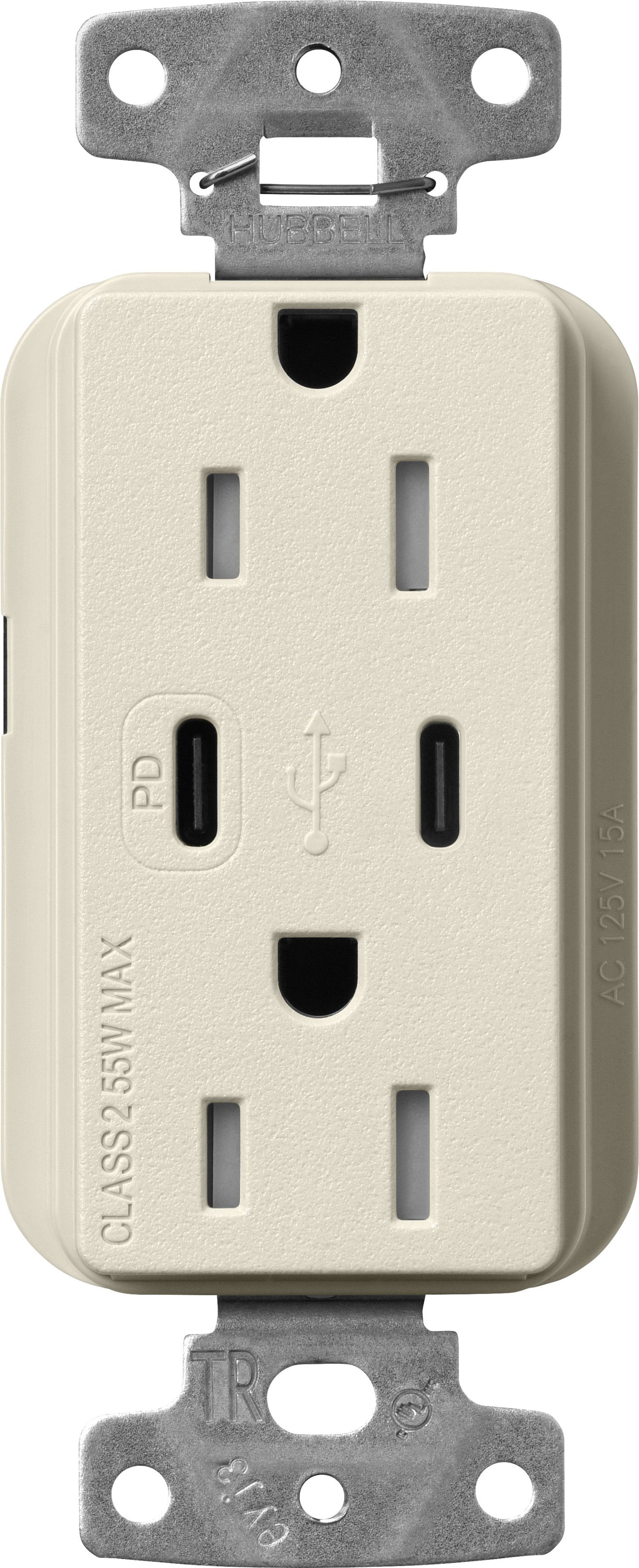 Lutron Claro SCR-15-CCTR-PM Dual USB-C (1 PD) duplex receptacle, satin finish, Pumice