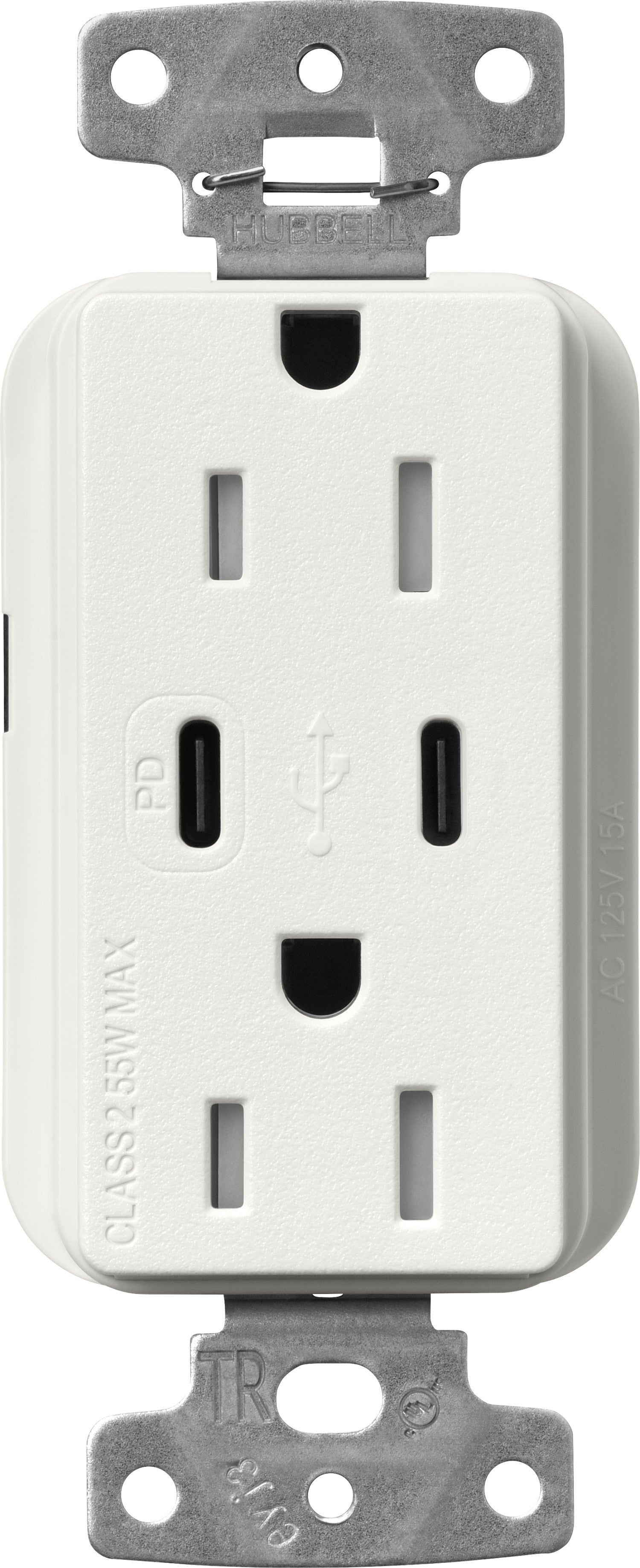 Lutron Claro SCR-15-CCTR-RW Dual USB-C (1 PD) duplex receptacle, satin finish, Architectural White