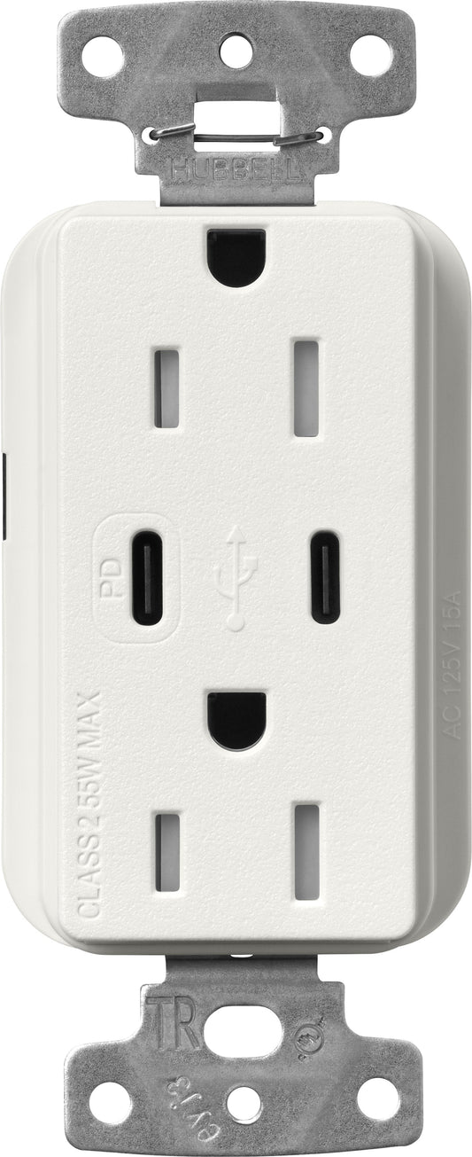 Lutron Claro SCR-15-CCTR-RW Dual USB-C (1 PD) duplex receptacle, satin finish, Architectural White