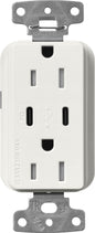 Lutron Claro SCR-15-CCTR-RW Dual USB-C (1 PD) duplex receptacle, satin finish, Architectural White