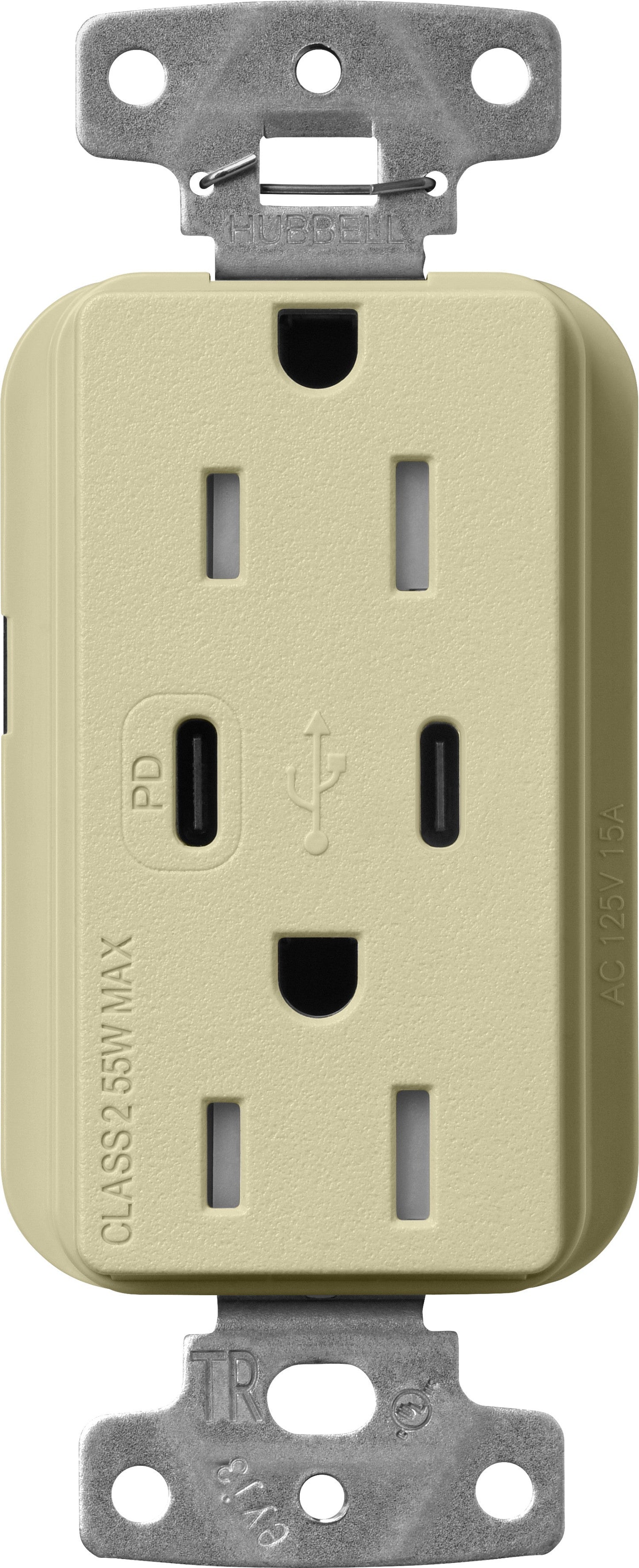 Lutron Claro SCR-15-CCTR-SA Dual USB-C (1 PD) duplex receptacle, satin finish, Sage