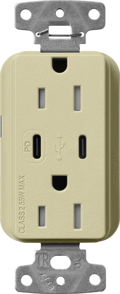Lutron Claro SCR-15-CCTR-SA Dual USB-C (1 PD) duplex receptacle, satin finish, Sage