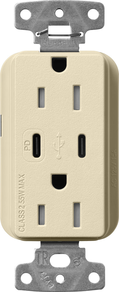 Lutron Claro SCR-15-CCTR-SD Dual USB-C (1 PD) duplex receptacle, satin finish, Sand