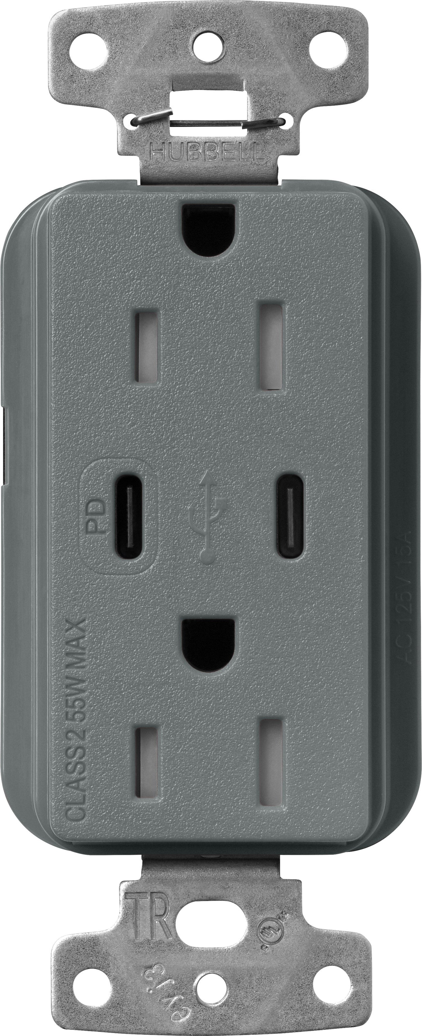 Lutron Claro SCR-15-CCTR-SL Dual USB-C (1 PD) duplex receptacle, satin finish, Slate
