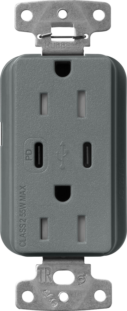 Lutron Claro SCR-15-CCTR-SL Dual USB-C (1 PD) duplex receptacle, satin finish, Slate