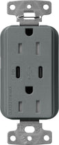 Lutron Claro SCR-15-CCTR-SL Dual USB-C (1 PD) duplex receptacle, satin finish, Slate
