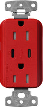 Lutron Claro SCR-15-CCTR-SR Dual USB-C (1 PD) duplex receptacle, satin finish, Signal Red