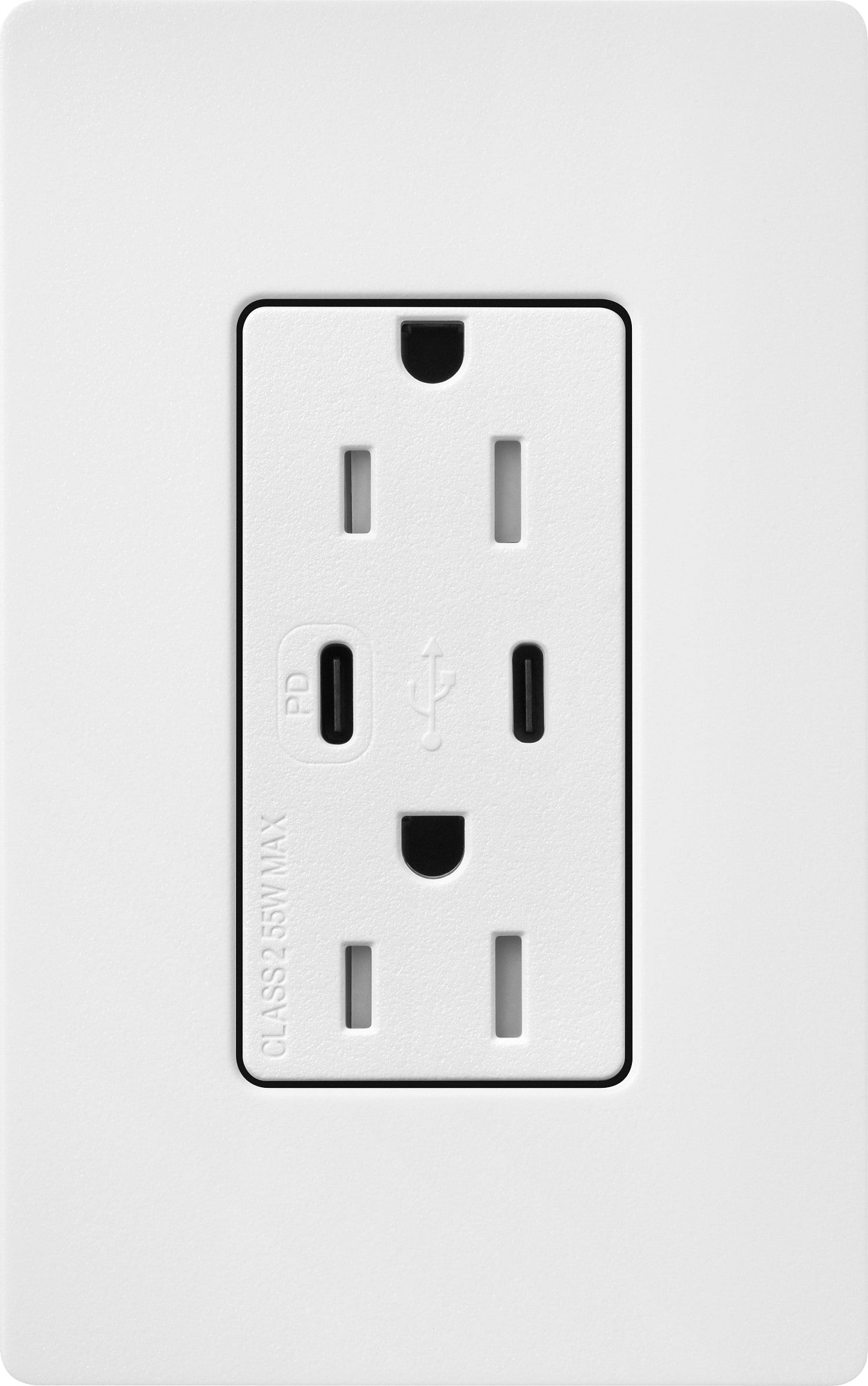 Lutron Claro SCR-15-CCTR-SW Dual USB-C (1 PD) duplex receptacle, satin finish, Snow White