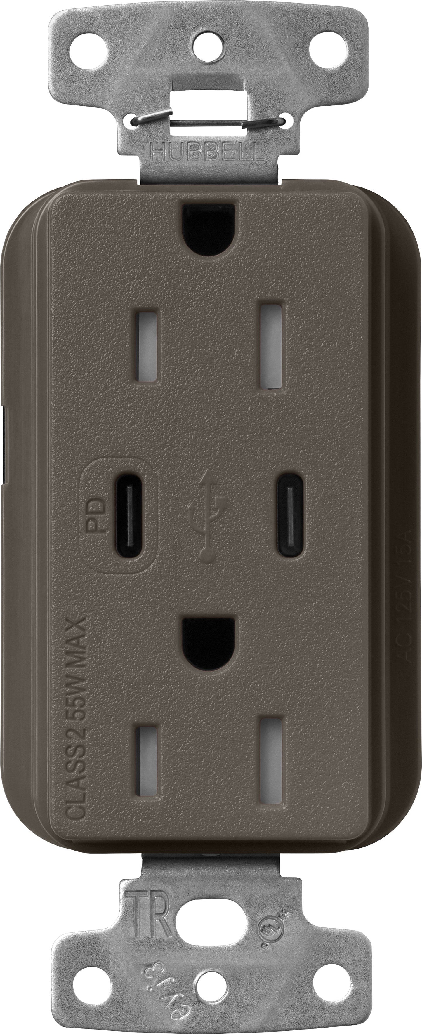 Lutron Claro SCR-15-CCTR-TF Dual USB-C (1 PD) duplex receptacle, satin finish, Truffle